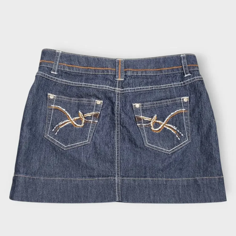 SO Y2K Micro Mini Denim‎ Skirt Dark Blue  Low Rise Stretch 90s 00s Sz 3